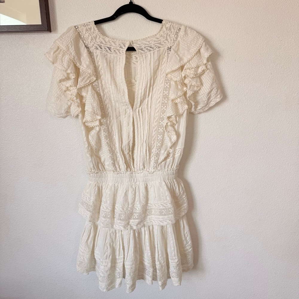 LOVESHACKFANCY STELLA MINI RUFFLE DRESS Antique White Size Large - Picture 6 of 16